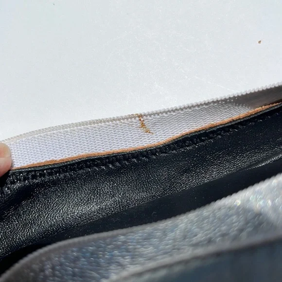 Authentic Chanel Silver Lambskin/Black Patent Leather Elastic Ballet Flats Shoes - Picture 16 of 16